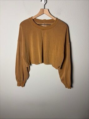 FP Movement Cropped Fleece Crewneck Long Sleeve Light Caramel Brown